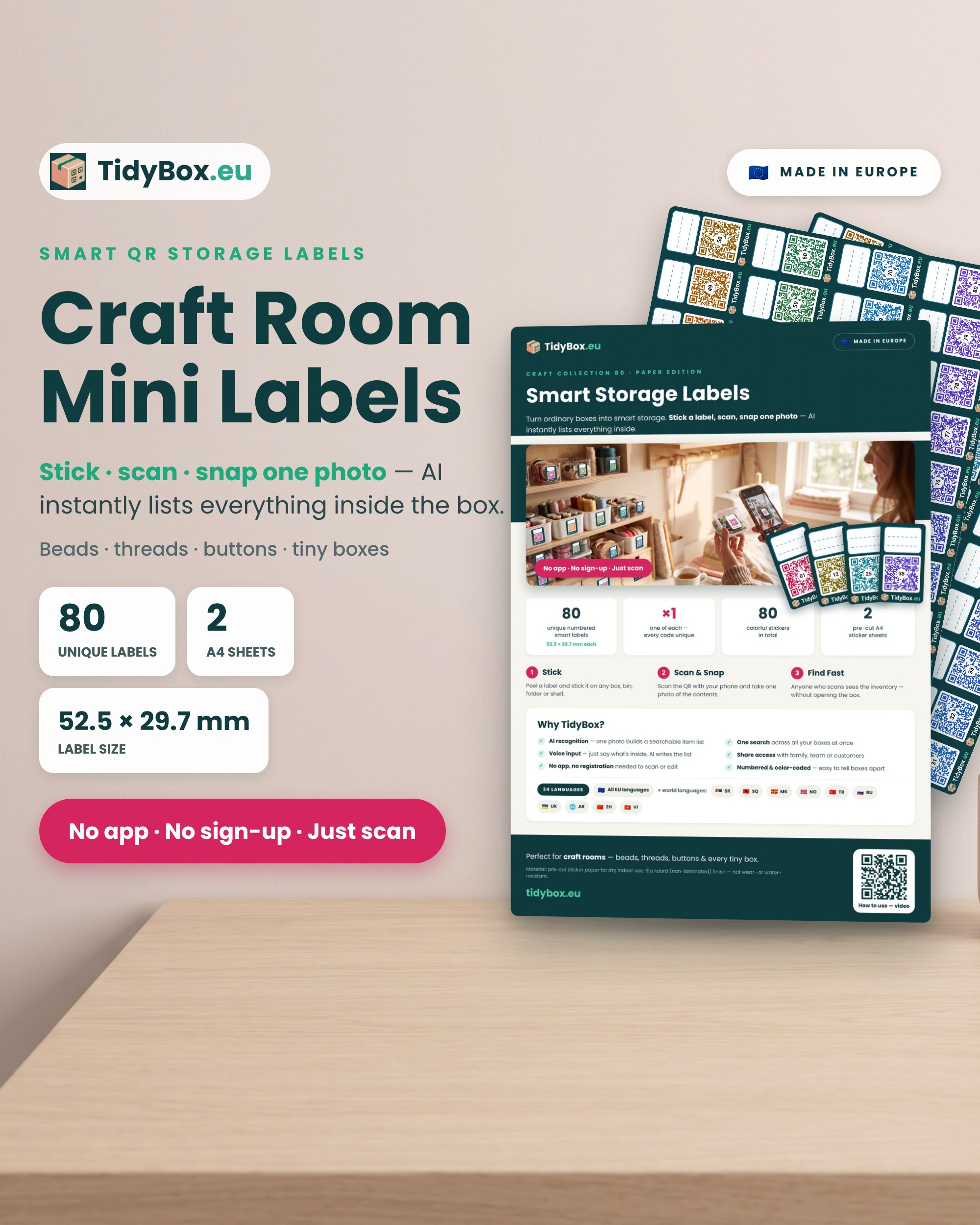 Smart QR Labels for Craft Storage – AI Inventory Stickers (80 Count) — Photo 2