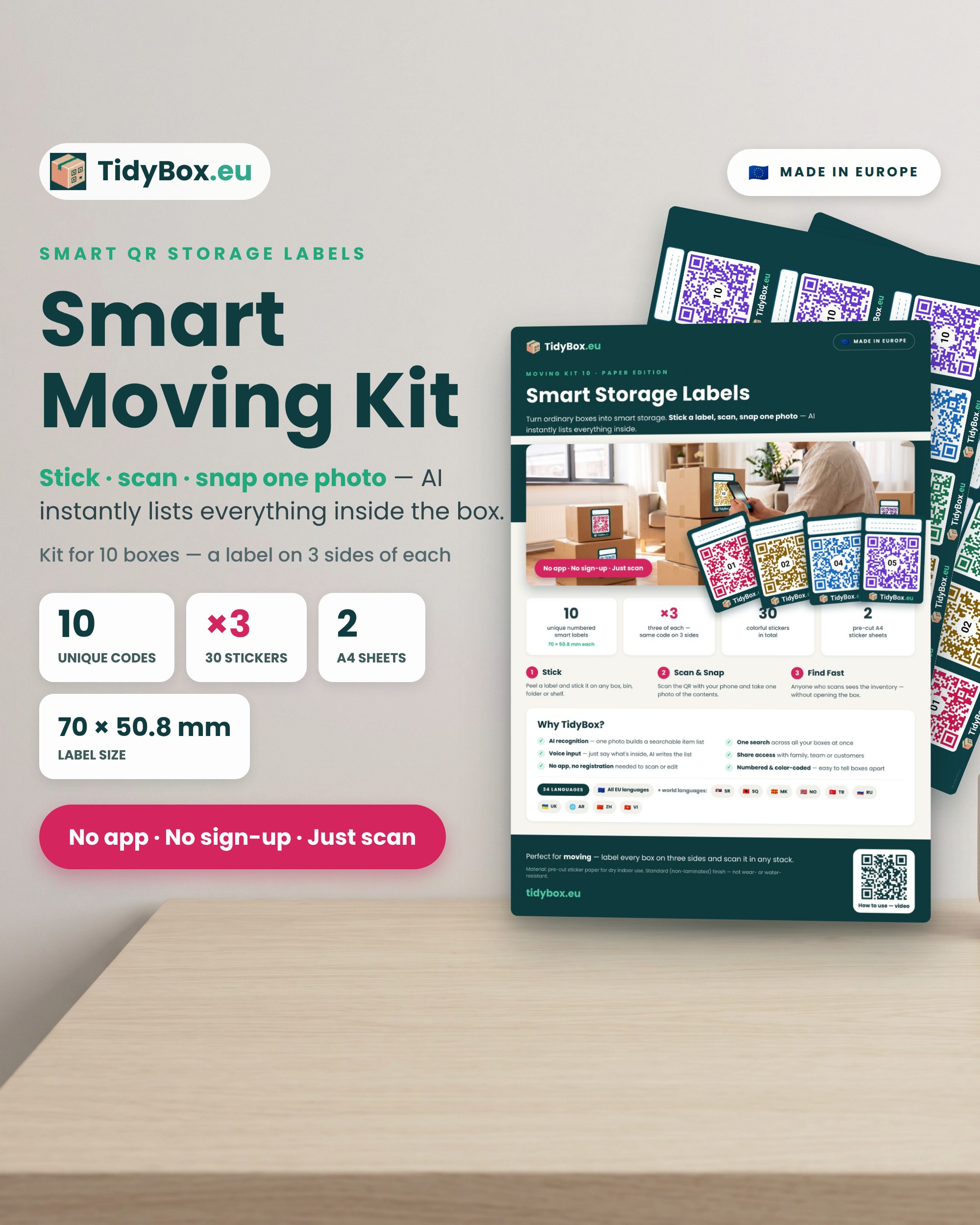 Smart QR Moving Box Labels – AI Photo Inventory Kit (10 Boxes) — Photo 2